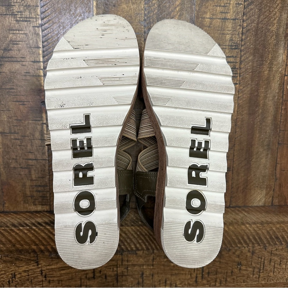 Sorel Cameron Flatform Slingback Sandal - Size 8 - Tan/Olive Green - Picture 9 of 11